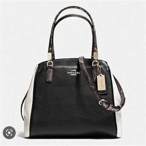 Coach Minetta Black & White Leather Shoulder Bag Purse